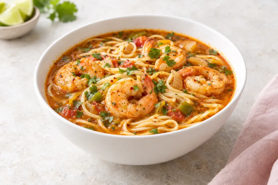 Spicy Cuban Shrimp Soup with Noodles