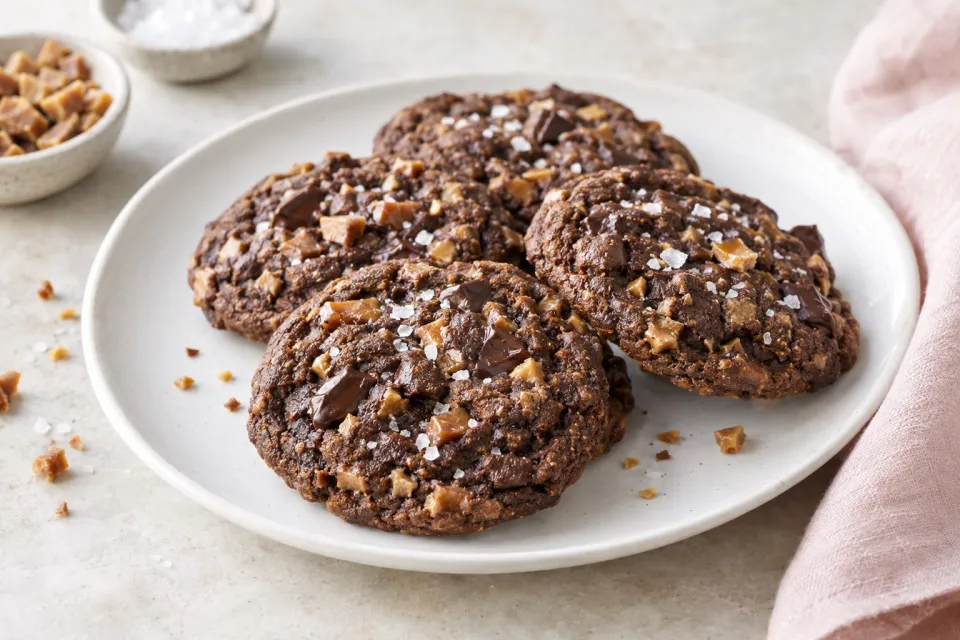 Salted Dark Chocolate Toffee Cookies