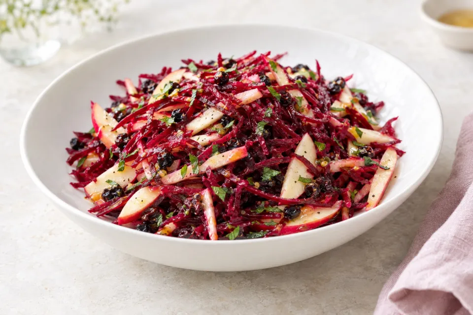 Shredded Beet, Apple, and Currant Salad with Apple Vinaigrette