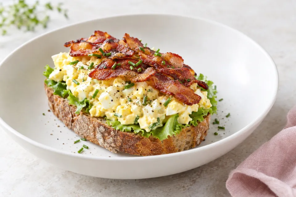 Open-Faced Egg Salad Sandwich with Bacon