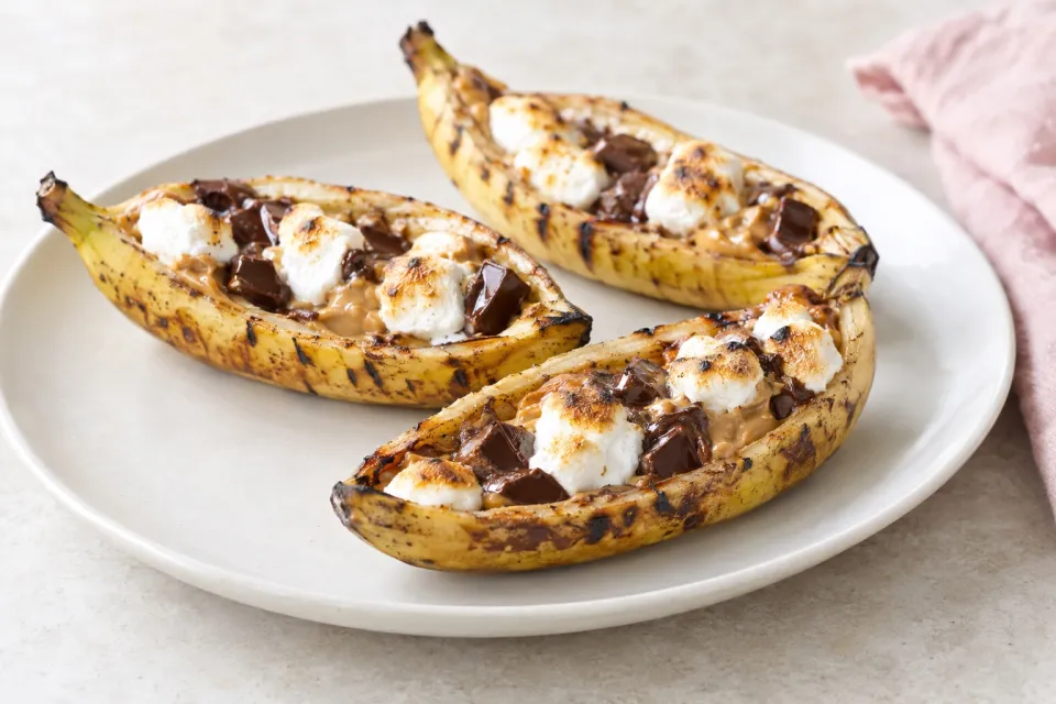 Grilled Banana Boats with Peanut Butter, Chocolate, and Marshmallows