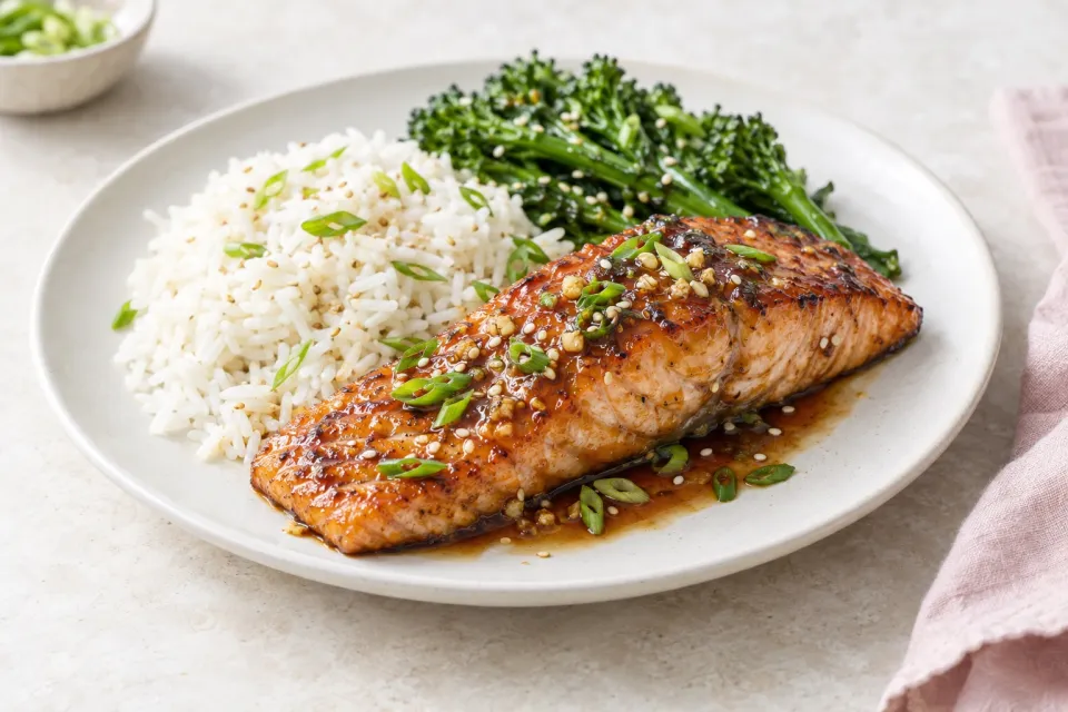 Maple and Soy-Glazed Salmon with Garlic and Ginger