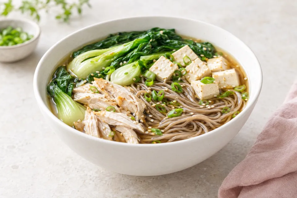 Soba Noodle Soup with Chicken, Tofu, and Bok Choy