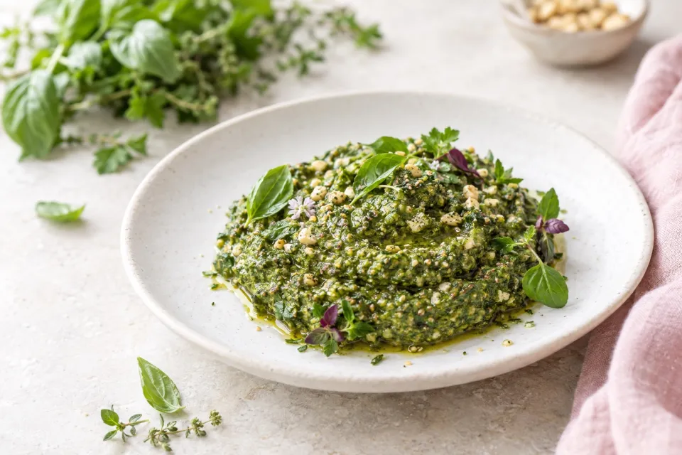 Vegan Garden Pesto with Miso and Mixed Herbs