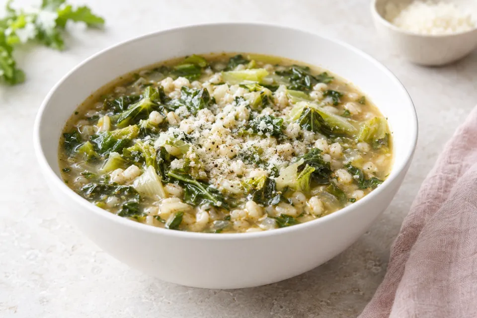 Hearty Escarole, Barley, and Parmesan Soup