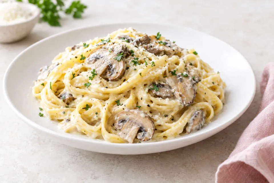 Fettuccine Alfredo with Mushrooms