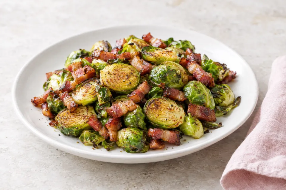 Seared Brussels Sprouts with Bacon Lardons