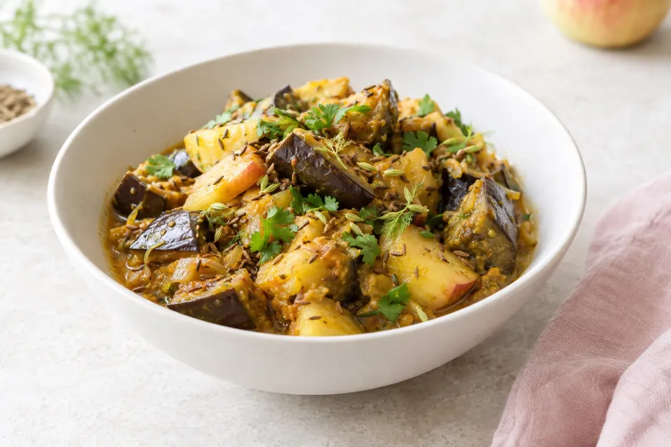 Eggplant Curry with Apples, Fennel, and Cumin
