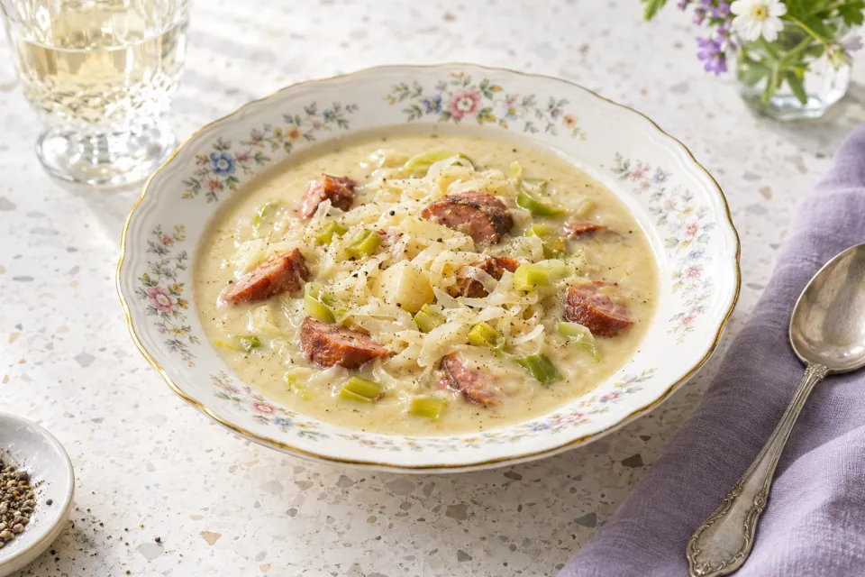 Easy Creamy Potato, Leek, and Sauerkraut Soup