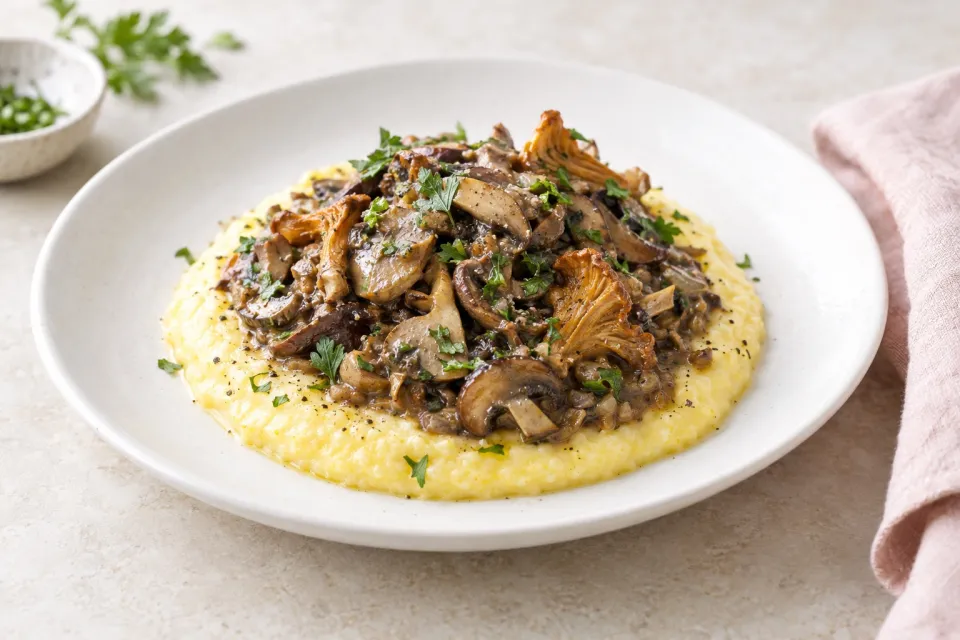Wild Mushroom Ragout Over Creamy Polenta