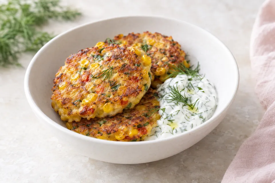 Spicy Corn Pancakes with Dill Yogurt