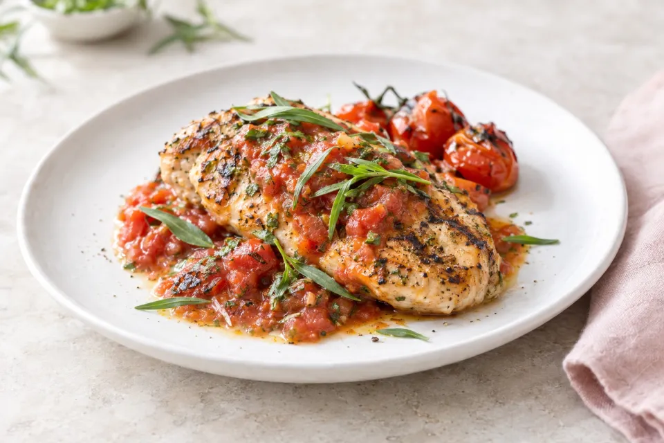 Grilled Chicken Tarragon with Tomato Sauce