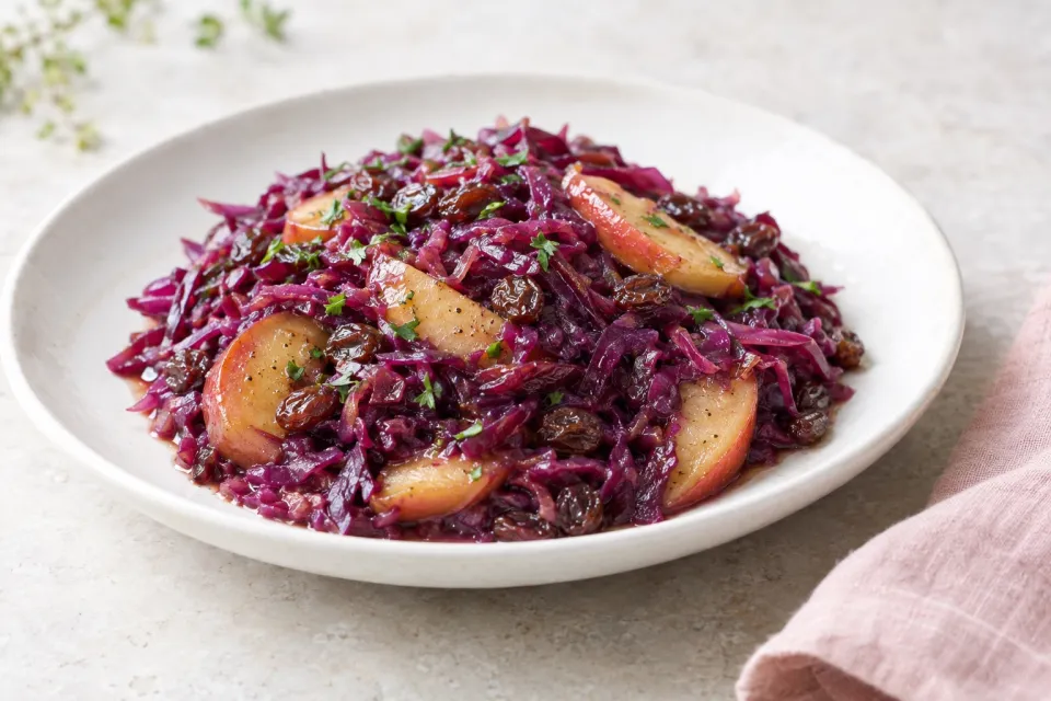 Braised Red Cabbage with Apples and Raisins