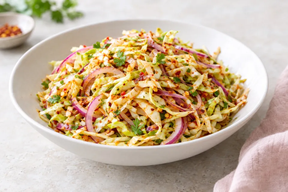 Spicy Cabbage and Red Onion Slaw