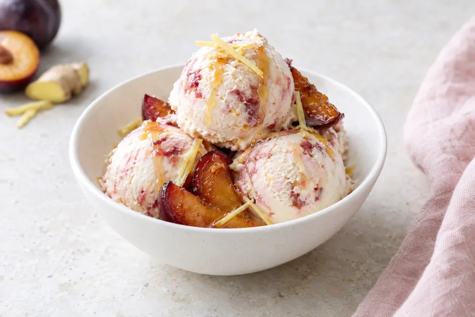 Roasted Plum, Ginger, and Honey Ice Cream