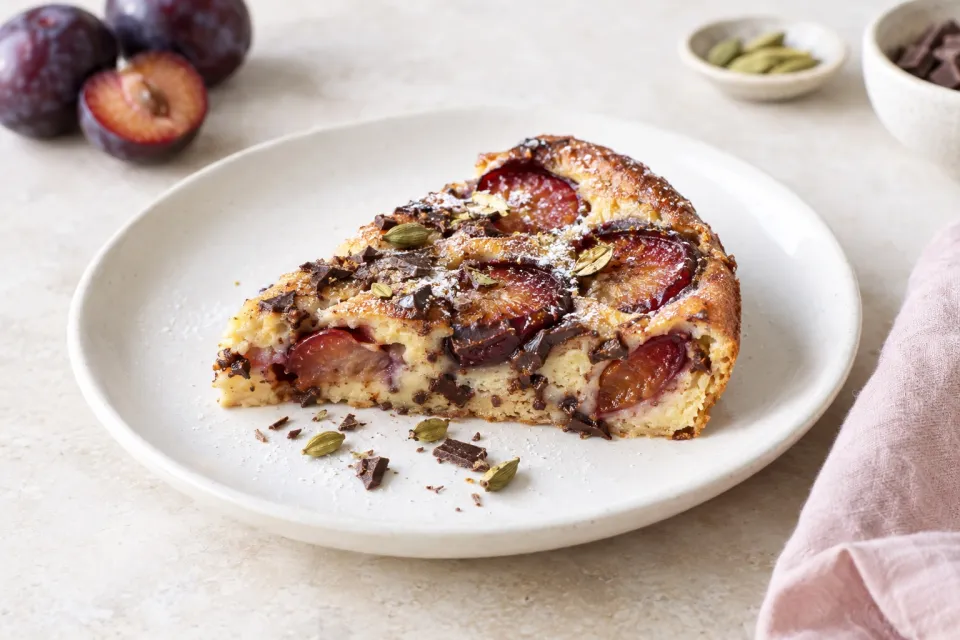 Chocolate Cardamom Plums Clafoutis