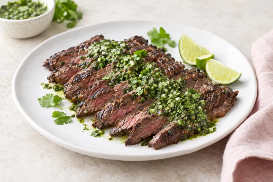 Skirt Steak with Cilantro Garlic Sauce