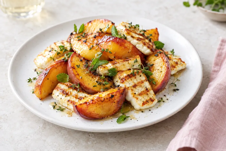 Roasted Riesling Peaches and Haloumi