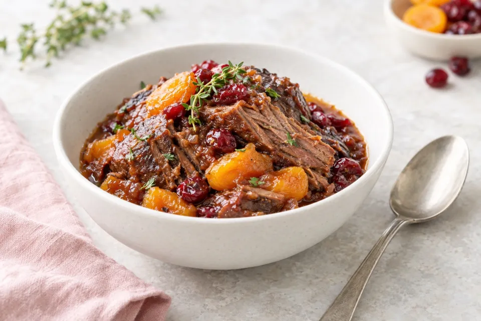 Braised Brisket in Apricot and Cranberry Sauce