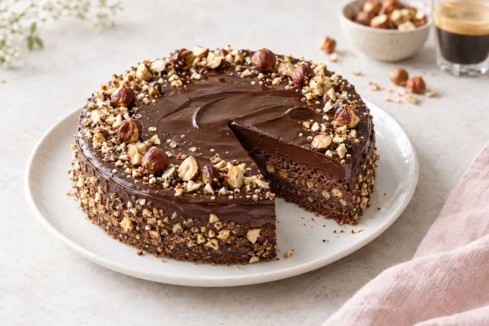 Hazelnut Chocolate Torte with Espresso Ganache