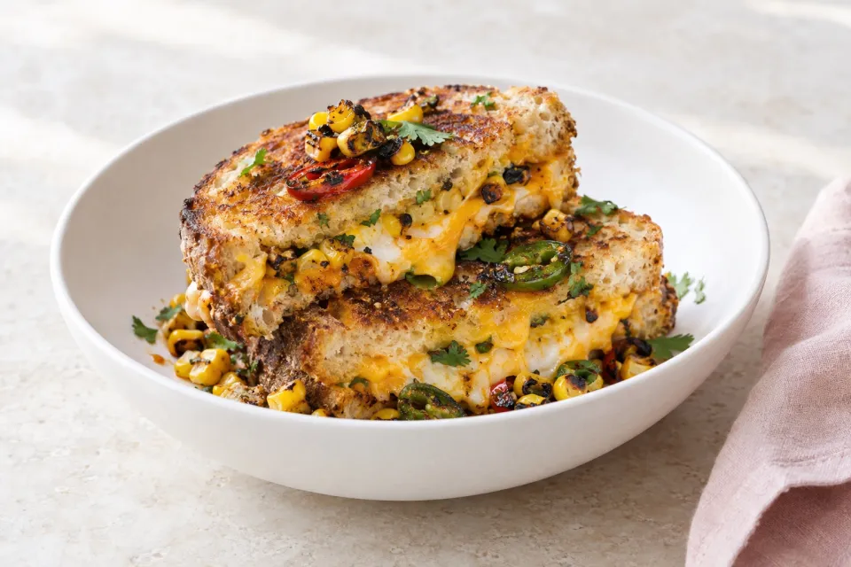 Grilled Cheese Sandwich with Charred Chili and Corn