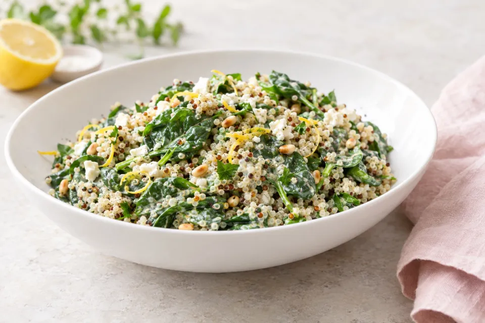 Quinoa Salad with Lemon-Cream Spinach