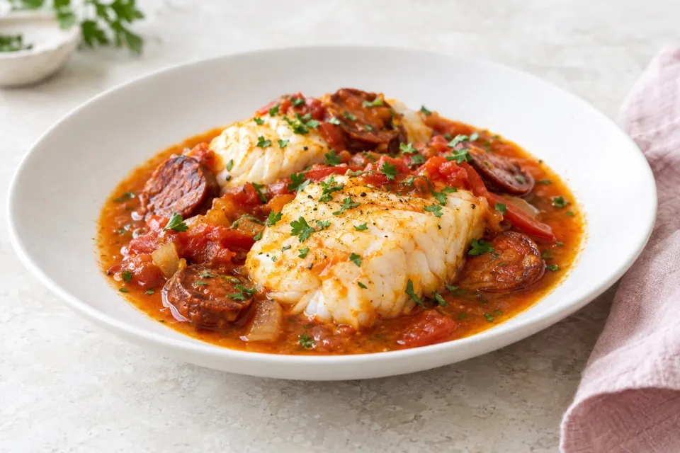 Spanish-Style Cod in Chorizo-Tomato Broth