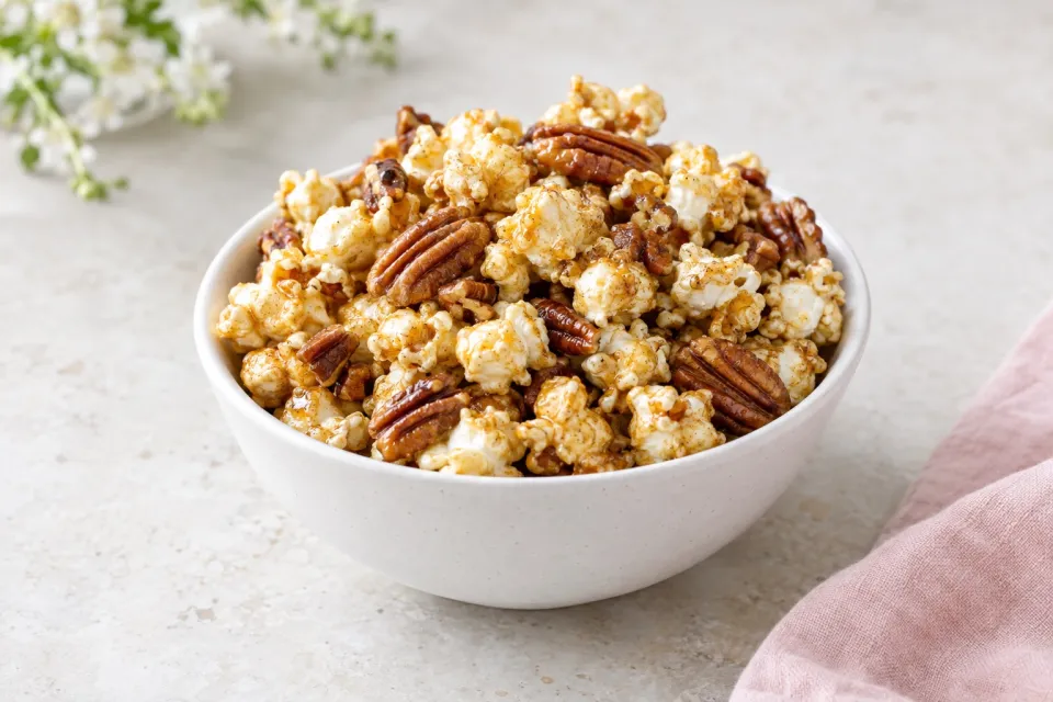 Brown-Butter Maple Popcorn with Pecans