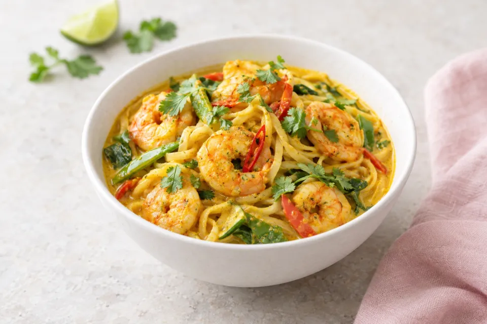 Curried Coconut Noodles with Shrimp
