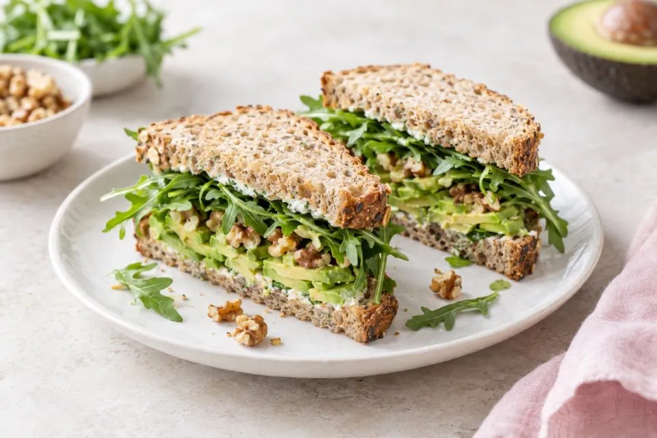 Avocado, Arugula, and Walnut Sandwiches