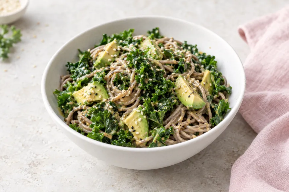 Cold Soba Noodles with Kale, Avocado, and Miso-Sesame Dressing