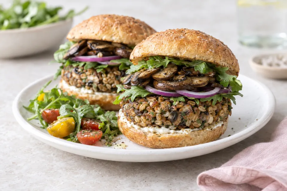 Suvir Saran's Farro and Mushroom Burgers