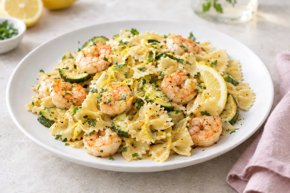 Farfalle with Shrimp, Zucchini, and Lemon