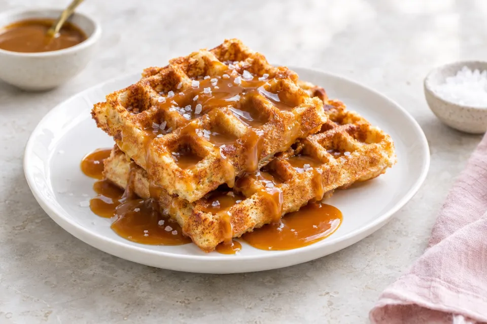Crispy Waffles with Salted Caramel Coulis