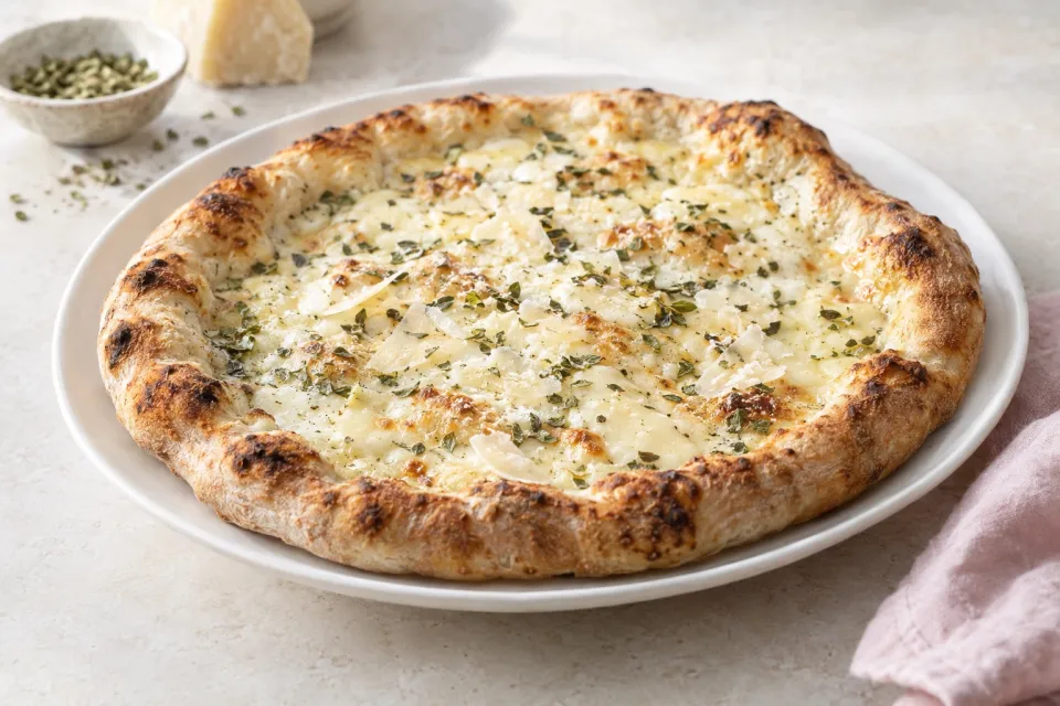 Cold Fermented Fontina, Parmigiano, and Oregano Pizza