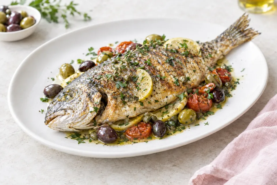 Pan-Roasted Whole Fish with Olives