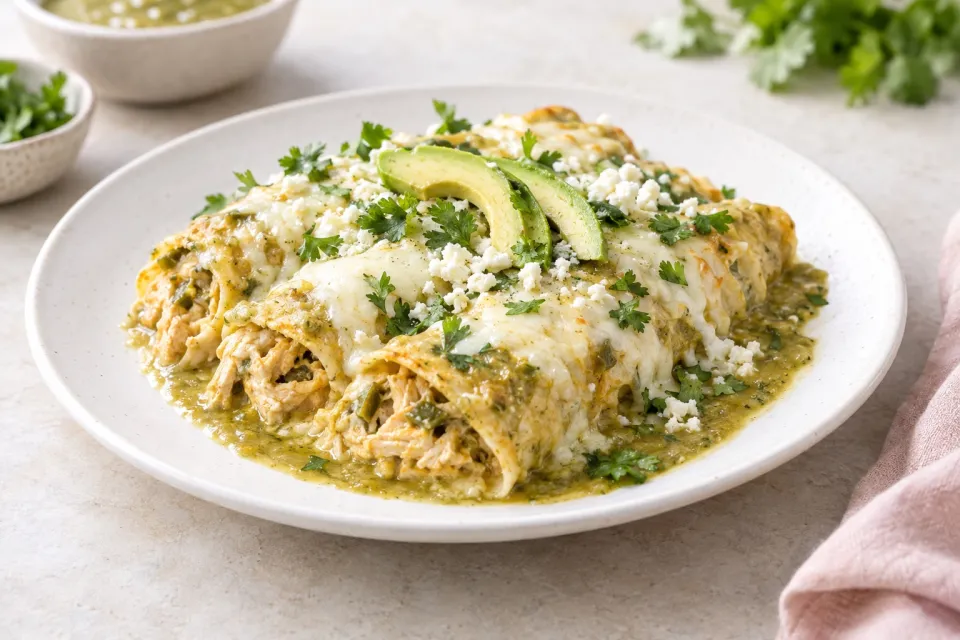 Creamy Tex-Mex Chicken Enchiladas Verdes