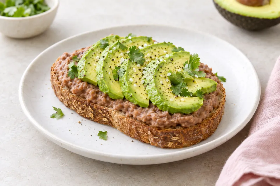 Toast with Refried Beans and Avocado