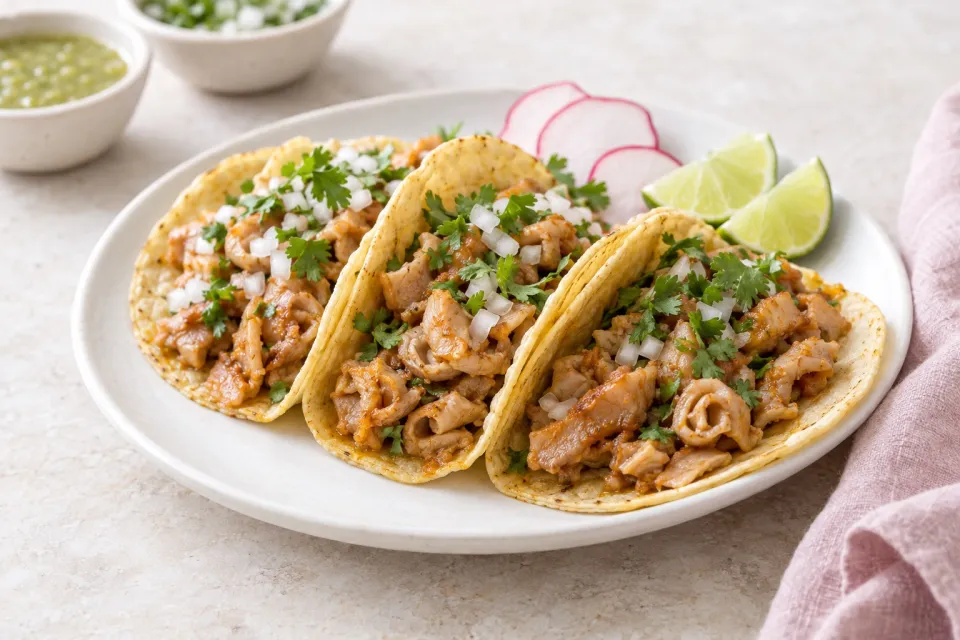 Tacos De Buche: Braised Pork Stomach Tacos