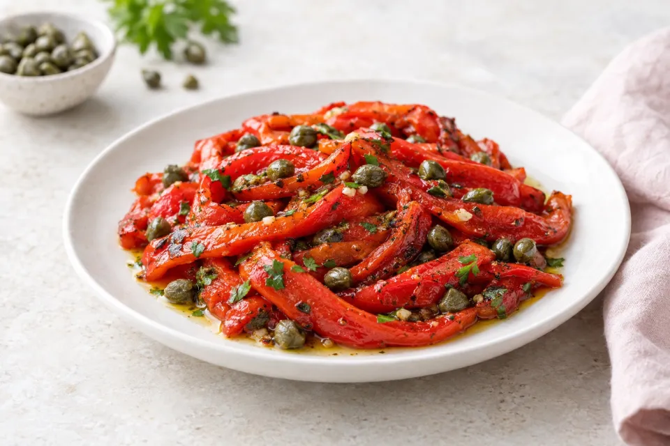 Roasted Marinated Red Peppers with Capers