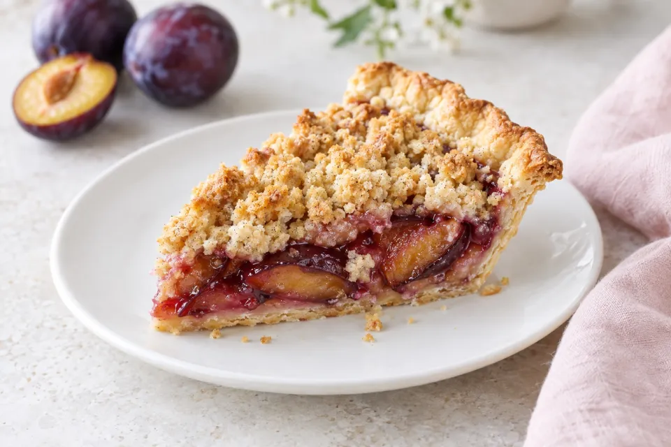 Vanilla Plum Crumble Pie