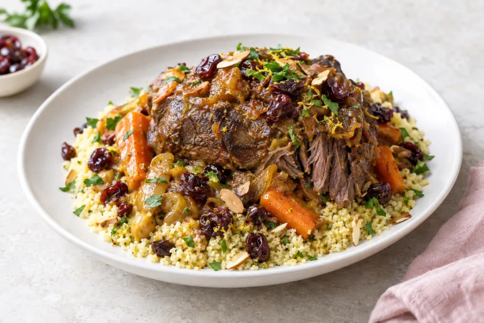 Moroccan Pot Roast with Dried Cherry Couscous