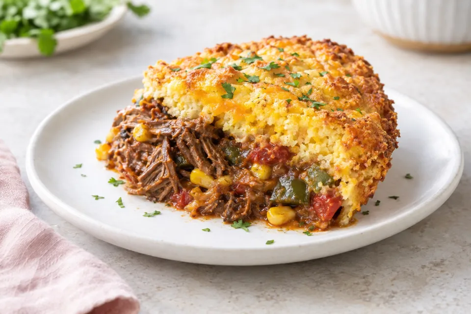 Sonoran Pot Roast Pie with Cheesy Cornbread Crust