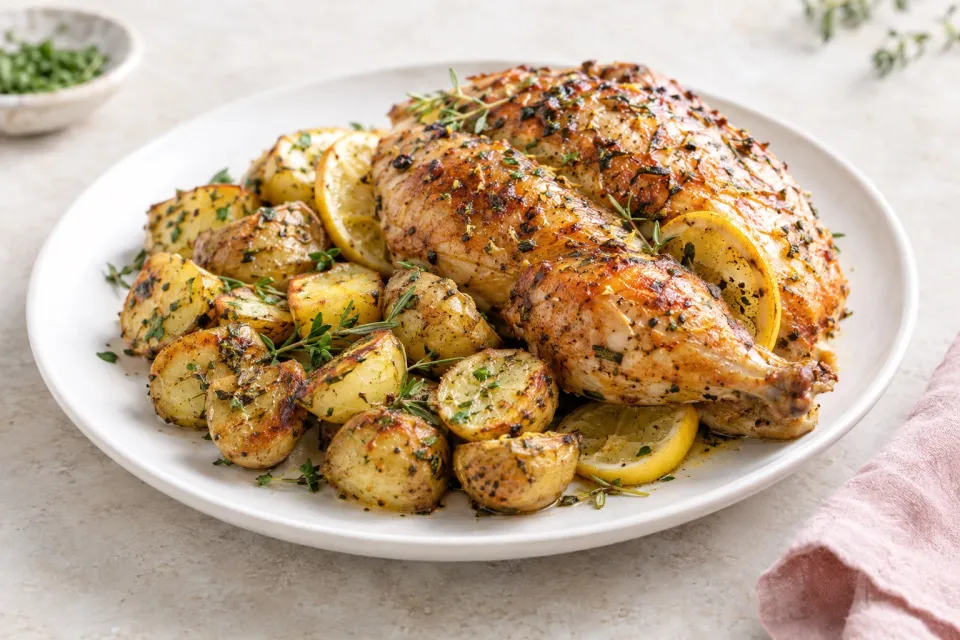 Lemon Roast Chicken with Herb Potatoes