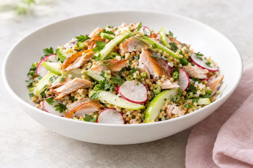 Toasted-Bulgur Salad with Smoked Trout, Radishes, and Green Apple
