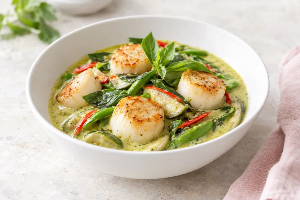 Scallops in Green Curry Sauce