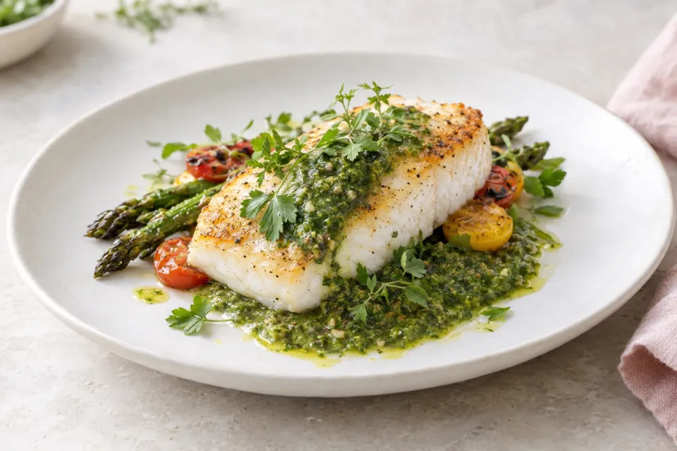 Seared Halibut with Verde Sauce