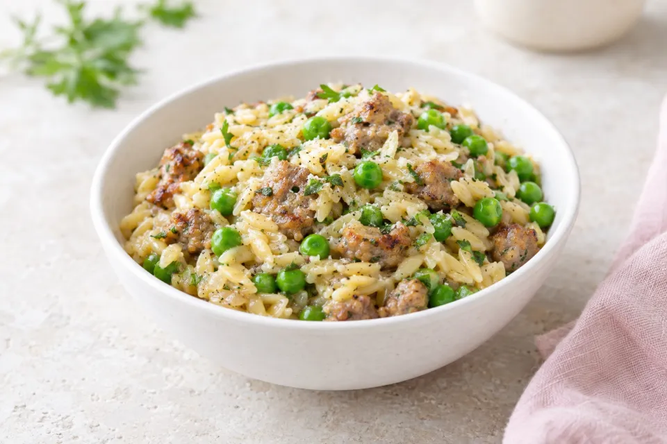 Easy Sausage and Pea Orzo Risotto
