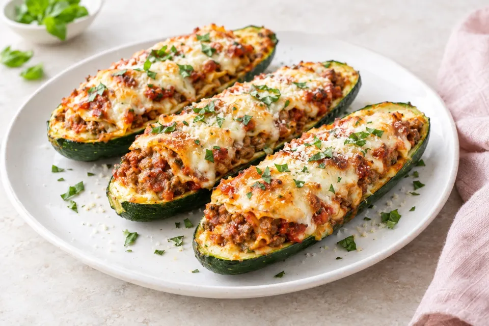 Lasagna Stuffed Zucchini Boats