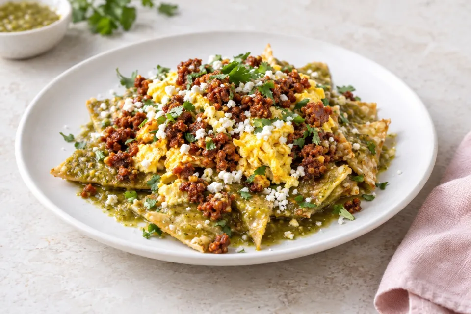 Chorizo and Egg Chilaquiles with Salsa Verde